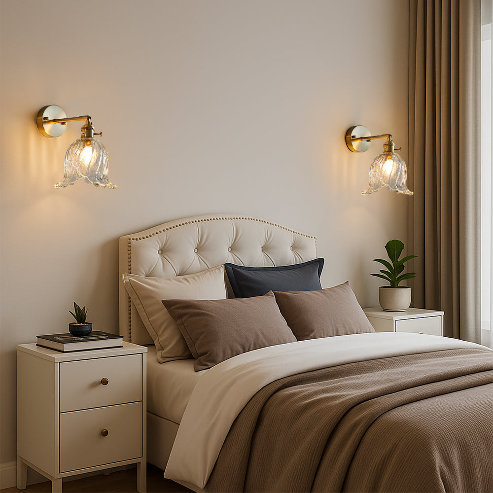 Wall Lamp Glass Flower Shade Ø16.0 cm Green Bedroom Hallway Lighting Decorative Accent | Thomler