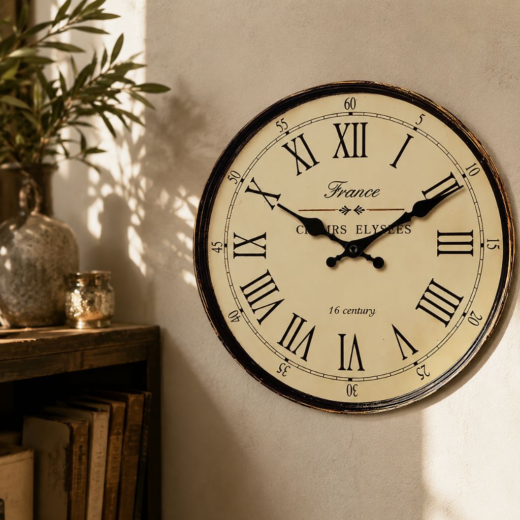 Round Vintage-Inspired Analog Wall Clock Whisper-Quiet Non-Ticking for Bedroom Living Room Kitchen MDF Construction French Provincial Style | Thomler