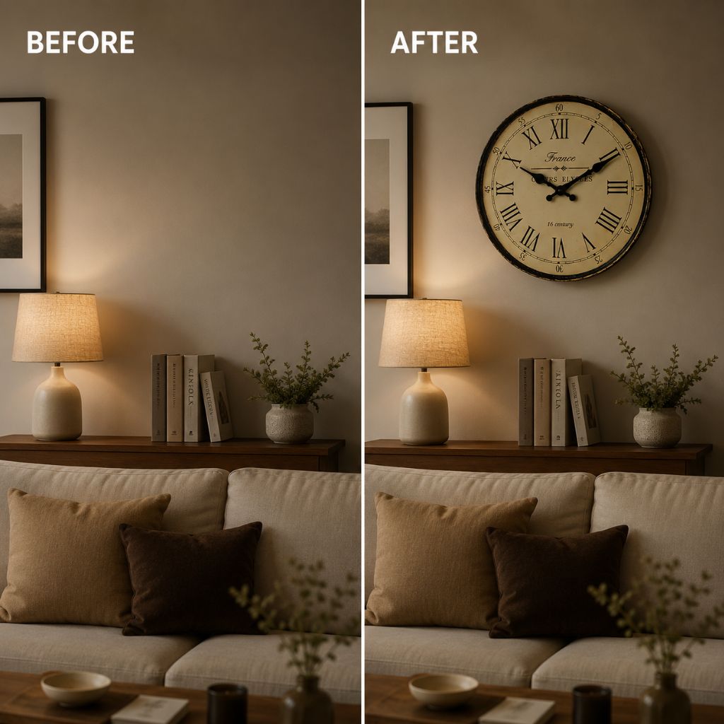 Round Vintage-Inspired Analog Wall Clock Whisper-Quiet Non-Ticking for Bedroom Living Room Kitchen MDF Construction French Provincial Style | Thomler