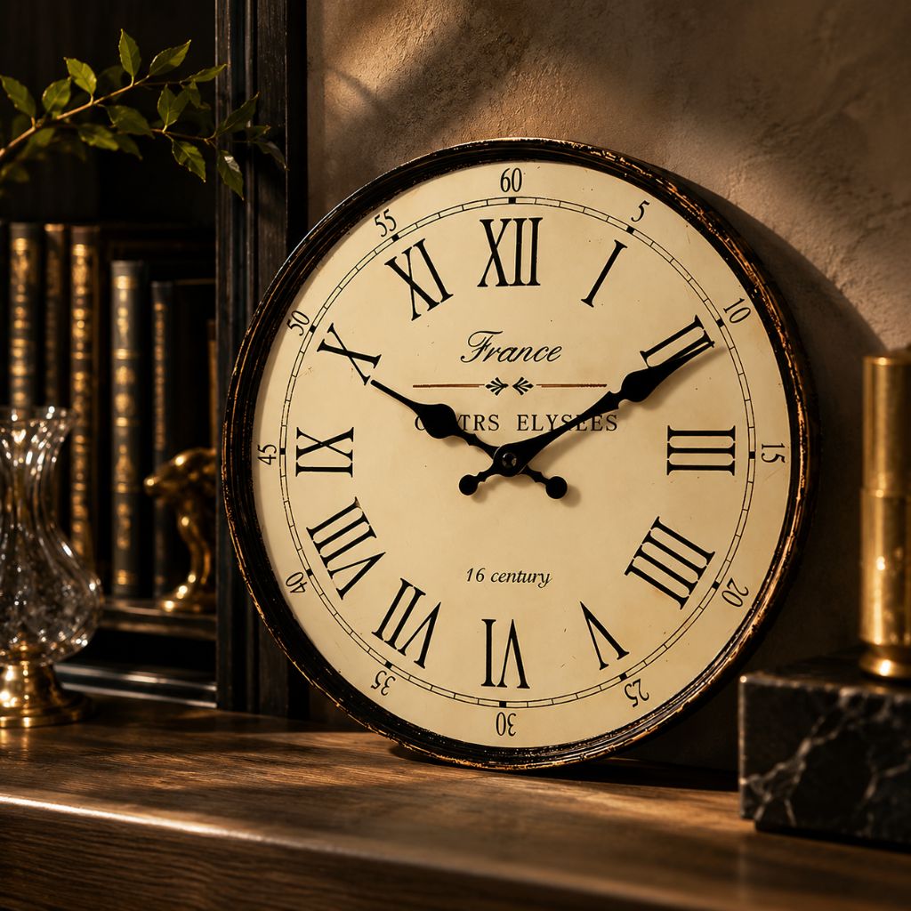 Round Vintage-Inspired Analog Wall Clock Whisper-Quiet Non-Ticking for Bedroom Living Room Kitchen MDF Construction French Provincial Style | Thomler