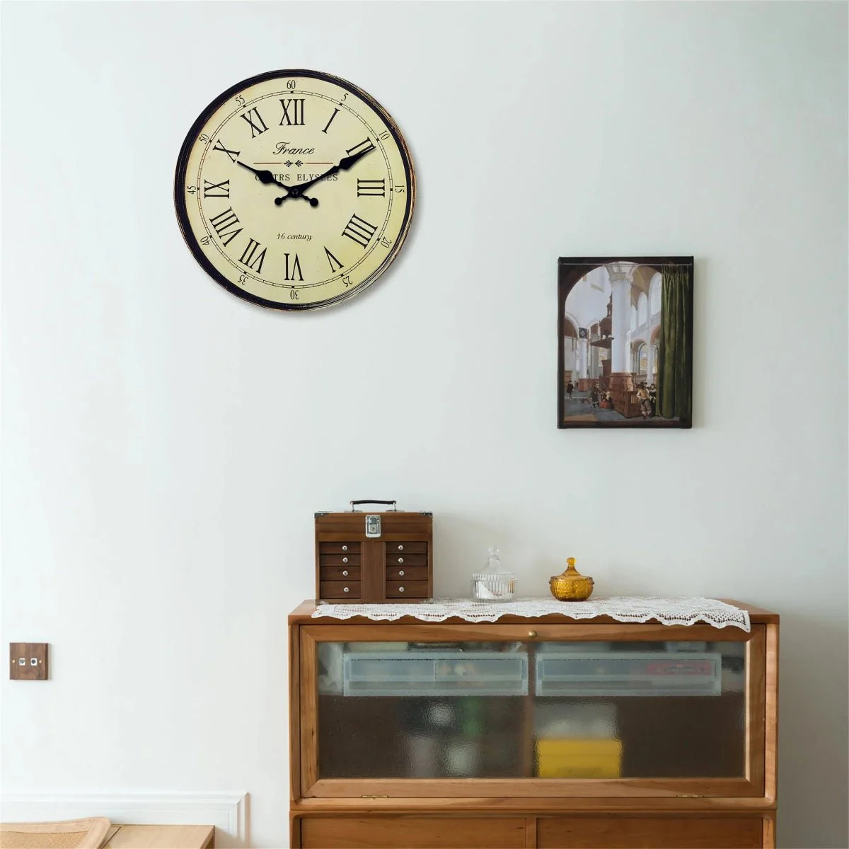 Round Vintage-Inspired Analog Wall Clock Whisper-Quiet Non-Ticking for Bedroom Living Room Kitchen MDF Construction French Provincial Style | Thomler