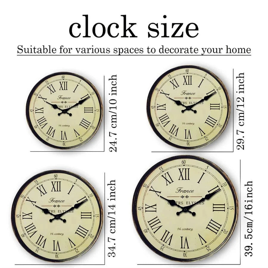 Round Vintage-Inspired Analog Wall Clock Whisper-Quiet Non-Ticking for Bedroom Living Room Kitchen MDF Construction French Provincial Style | Thomler