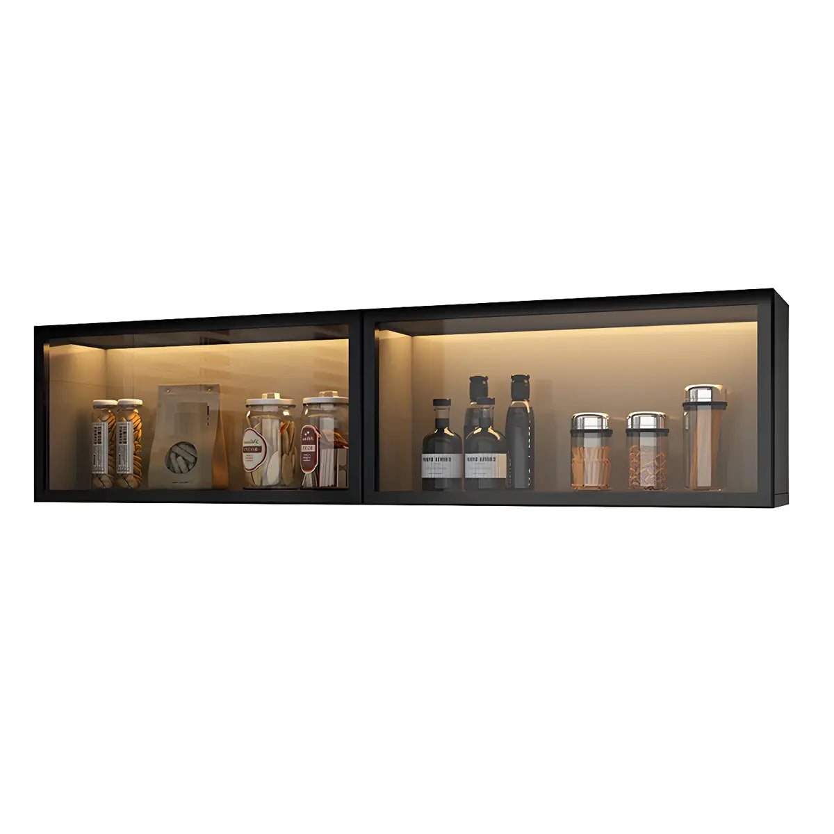 Display Cabinet Wood 30.0 cm Height Glass Door Kitchen Living Room Wall Mounted Storage Display Unit Optional LED Lighting | Thomler