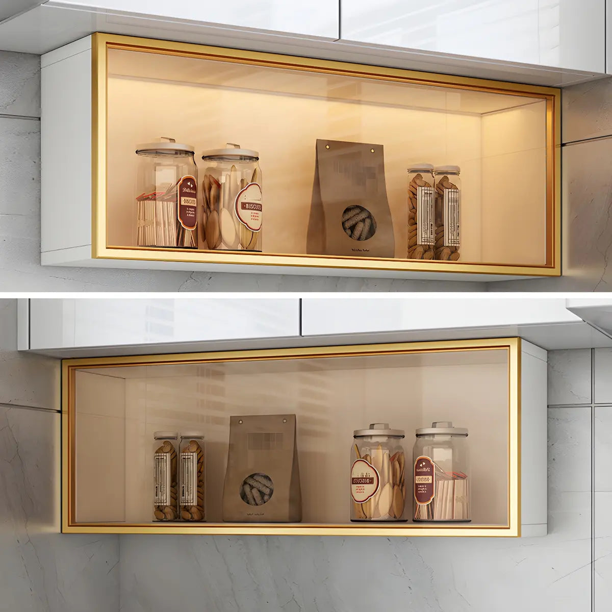 Display Cabinet Wood 30.0 cm Height Glass Door Kitchen Living Room Wall Mounted Storage Display Unit Optional LED Lighting | Thomler