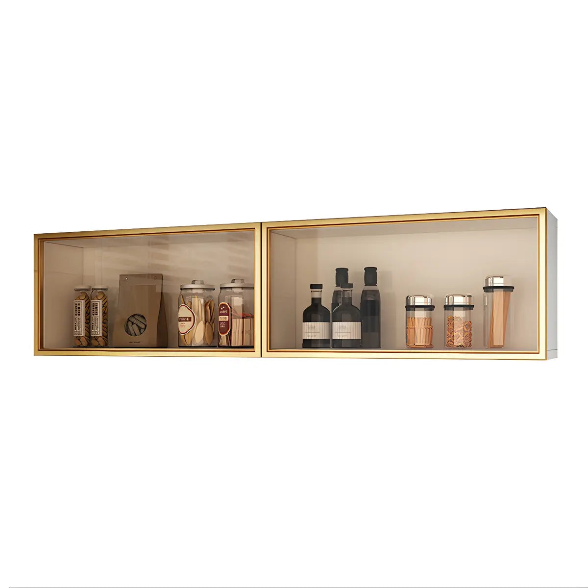 Display Cabinet Wood 30.0 cm Height Glass Door Kitchen Living Room Wall Mounted Storage Display Unit Optional LED Lighting | Thomler