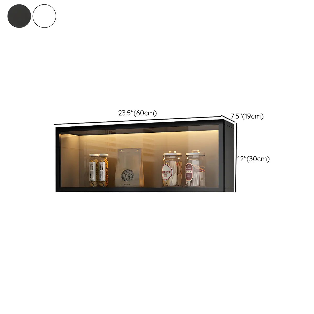 Display Cabinet Wood 30.0 cm Height Glass Door Kitchen Living Room Wall Mounted Storage Display Unit Optional LED Lighting | Thomler