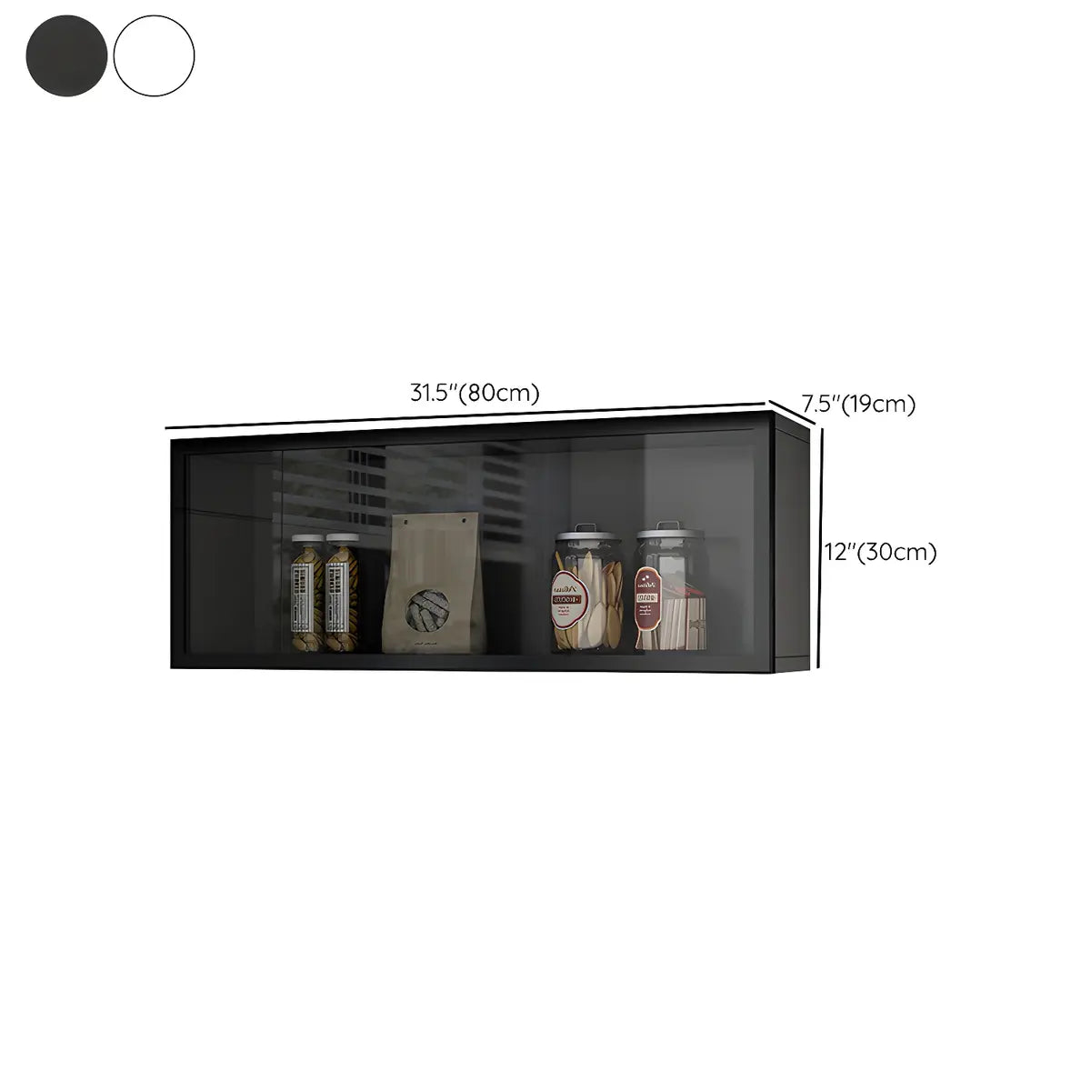 Display Cabinet Wood 30.0 cm Height Glass Door Kitchen Living Room Wall Mounted Storage Display Unit Optional LED Lighting | Thomler