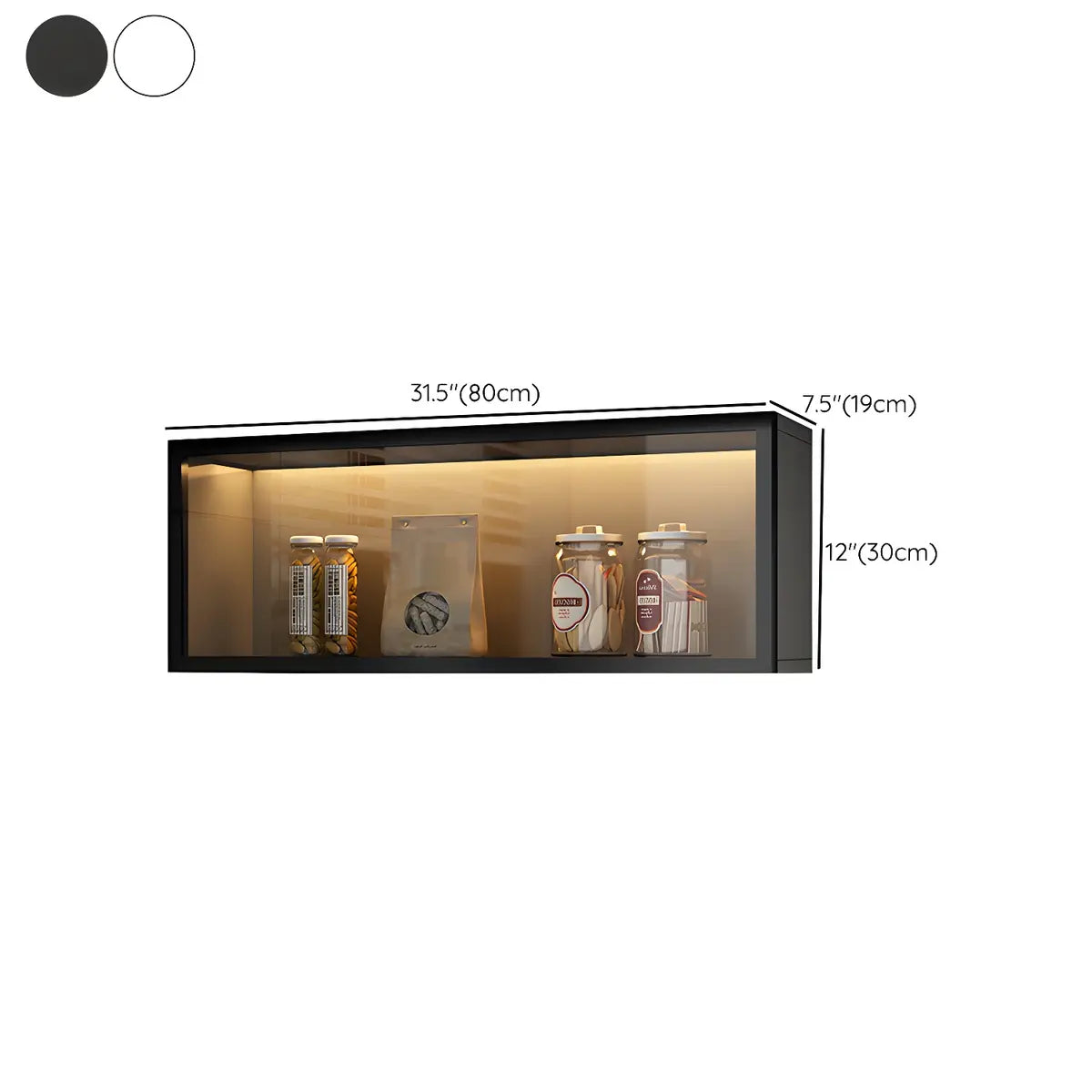 Display Cabinet Wood 30.0 cm Height Glass Door Kitchen Living Room Wall Mounted Storage Display Unit Optional LED Lighting | Thomler