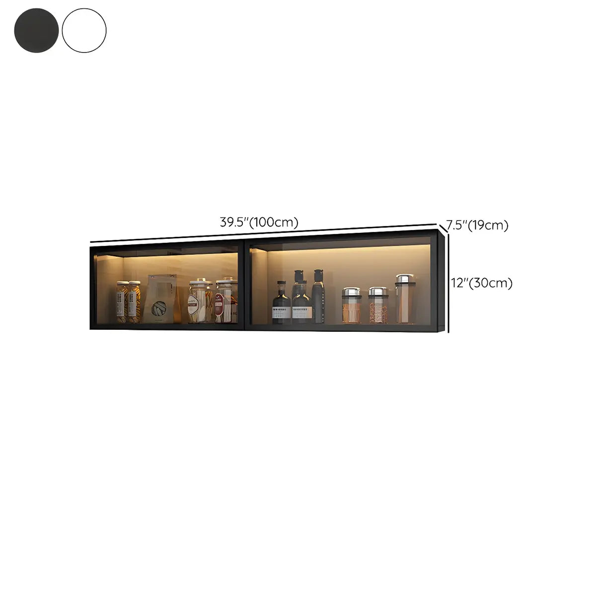 Display Cabinet Wood 30.0 cm Height Glass Door Kitchen Living Room Wall Mounted Storage Display Unit Optional LED Lighting | Thomler