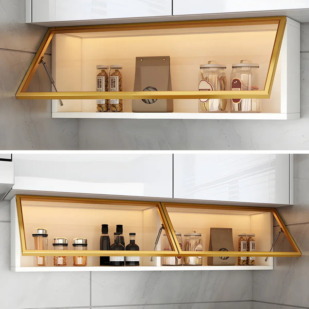 Display Cabinet Wood 30.0 cm Height Glass Door Kitchen Living Room Wall Mounted Storage Display Unit Optional LED Lighting | Thomler