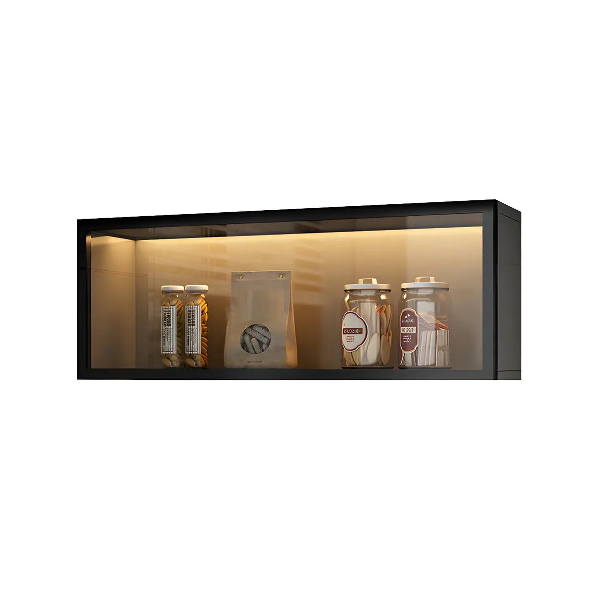 Display Cabinet Wood 30.0 cm Height Glass Door Kitchen Living Room Wall Mounted Storage Display Unit Optional LED Lighting | Thomler