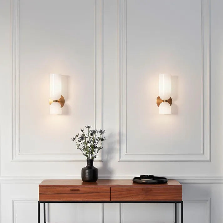 Wall Lamp Glass Double Shade 42.0 cm White Hallway Bedroom Ambient Lighting Decorative Sconce Modern Interior Accent Light | Thomler