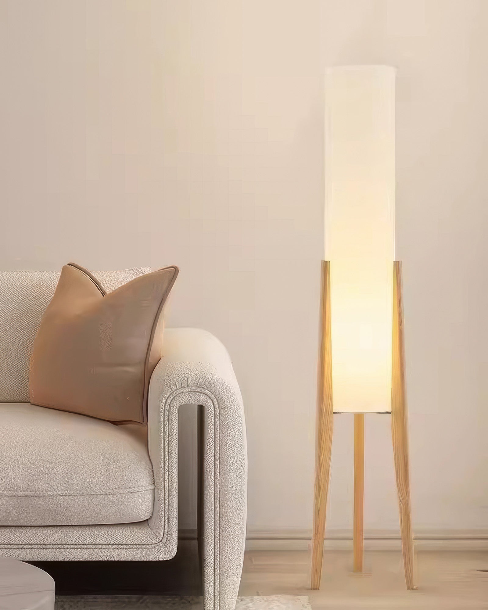 Solid Wood Floor Lamp with Fabric Shade – Mid-Century Standing Light for Living Room & Bedroom – Natural Walnut Base – 12W LED | Thomler