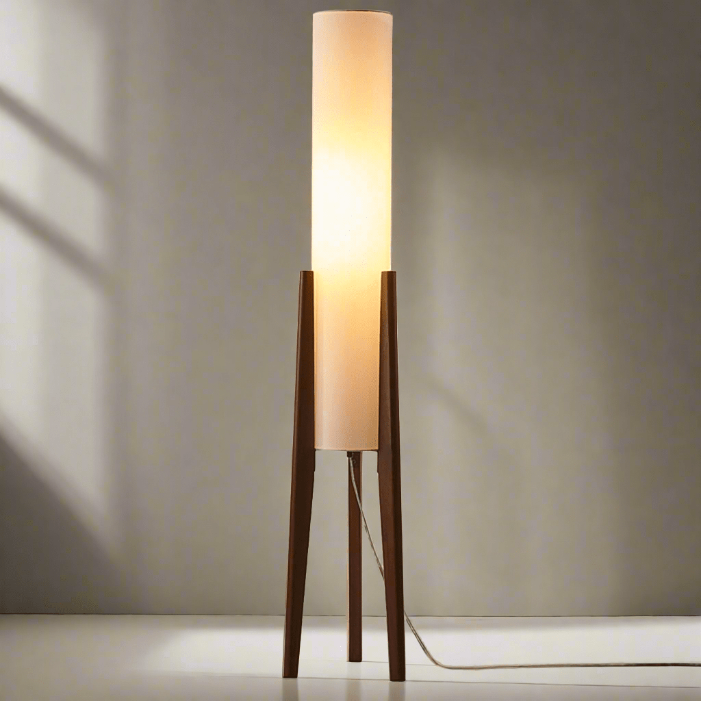 Solid Wood Floor Lamp with Fabric Shade – Mid-Century Standing Light for Living Room & Bedroom – Natural Walnut Base – 12W LED | Thomler