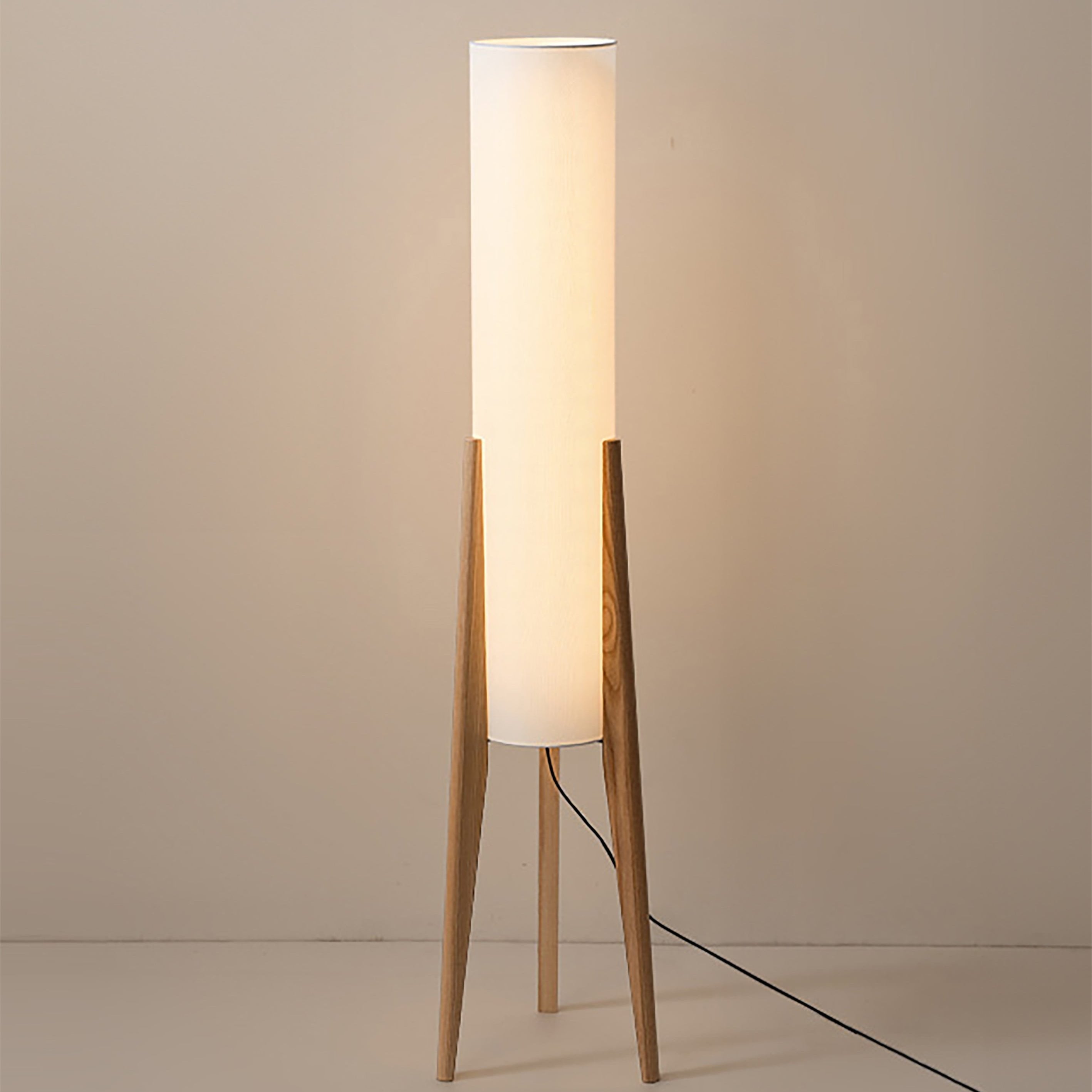 Solid Wood Floor Lamp with Fabric Shade – Mid-Century Standing Light for Living Room & Bedroom – Natural Walnut Base – 12W LED | Thomler