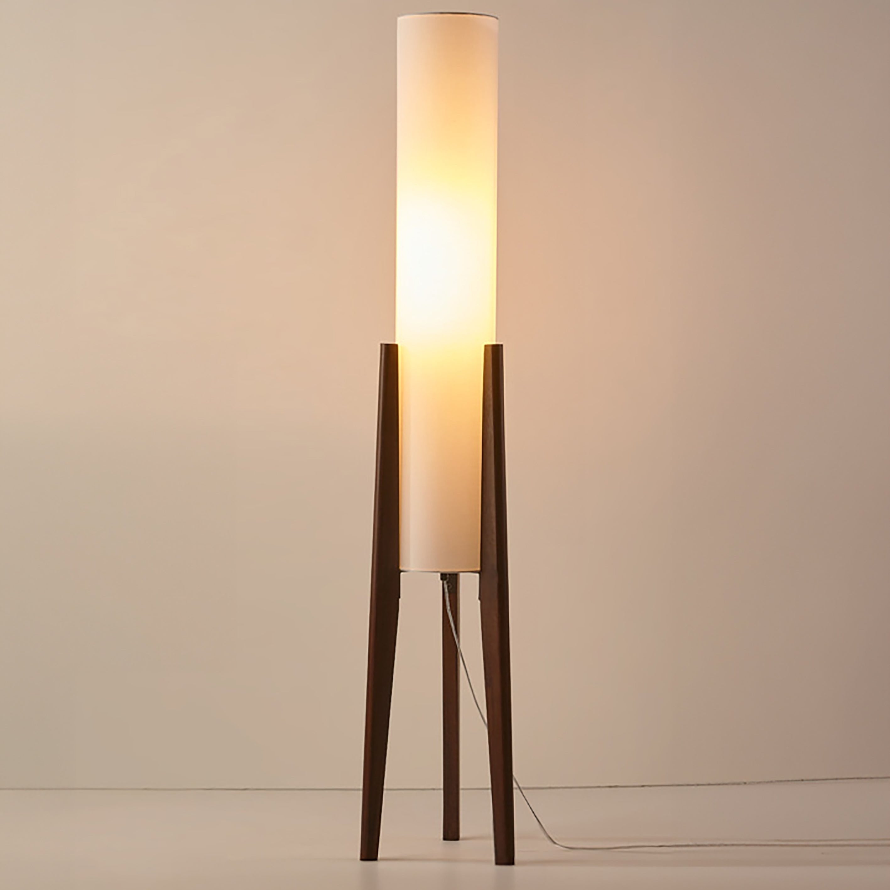 Solid Wood Floor Lamp with Fabric Shade – Mid-Century Standing Light for Living Room & Bedroom – Natural Walnut Base – 12W LED | Thomler