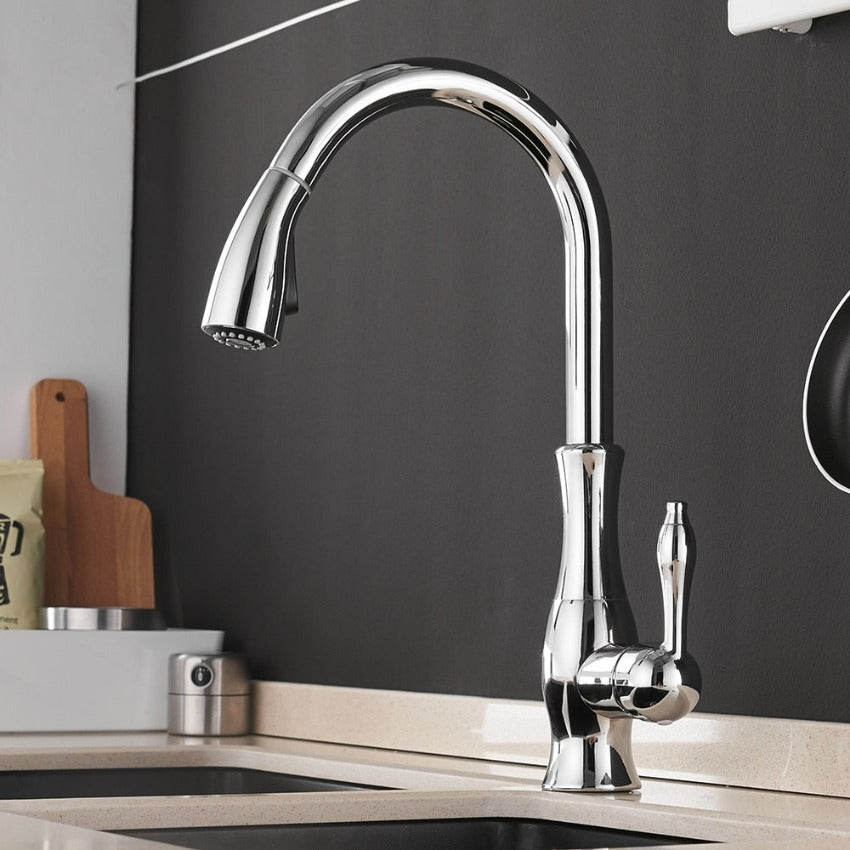 Pull-Down Kitchen Faucet with Spray Head | Single Handle Sink Faucet | Stainless Steel Spout | Pull-Out Sprayer for Farmhouse & Modern | Thomler