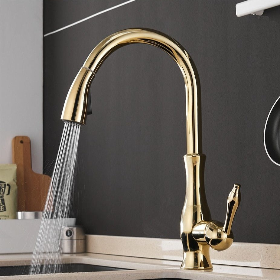 Pull-Down Kitchen Faucet with Spray Head | Single Handle Sink Faucet | Stainless Steel Spout | Pull-Out Sprayer for Farmhouse & Modern | Thomler