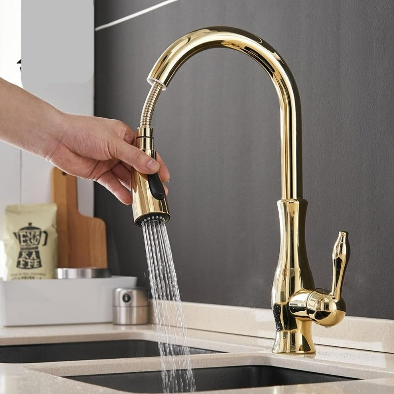 Pull-Down Kitchen Faucet with Spray Head | Single Handle Sink Faucet | Stainless Steel Spout | Pull-Out Sprayer for Farmhouse & Modern | Thomler