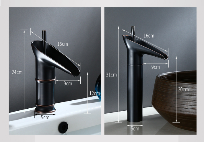Single-Handle Waterfall Bathroom Faucet in Antique Bronze, Chrome, Gold & Black Finish for Vessel Sink | Thomler