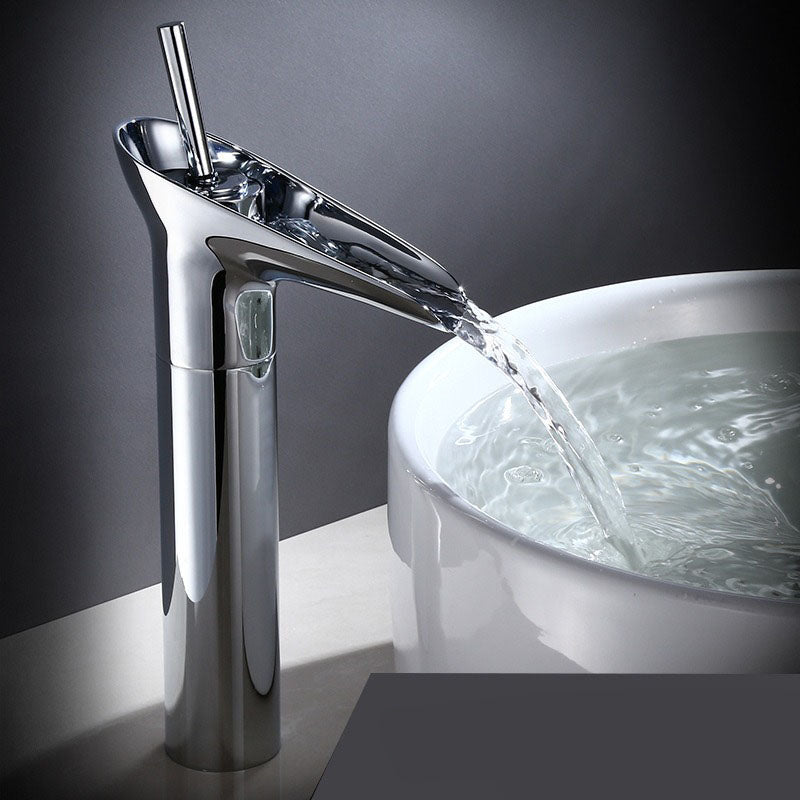 Single-Handle Waterfall Bathroom Faucet in Antique Bronze, Chrome, Gold & Black Finish for Vessel Sink | Thomler