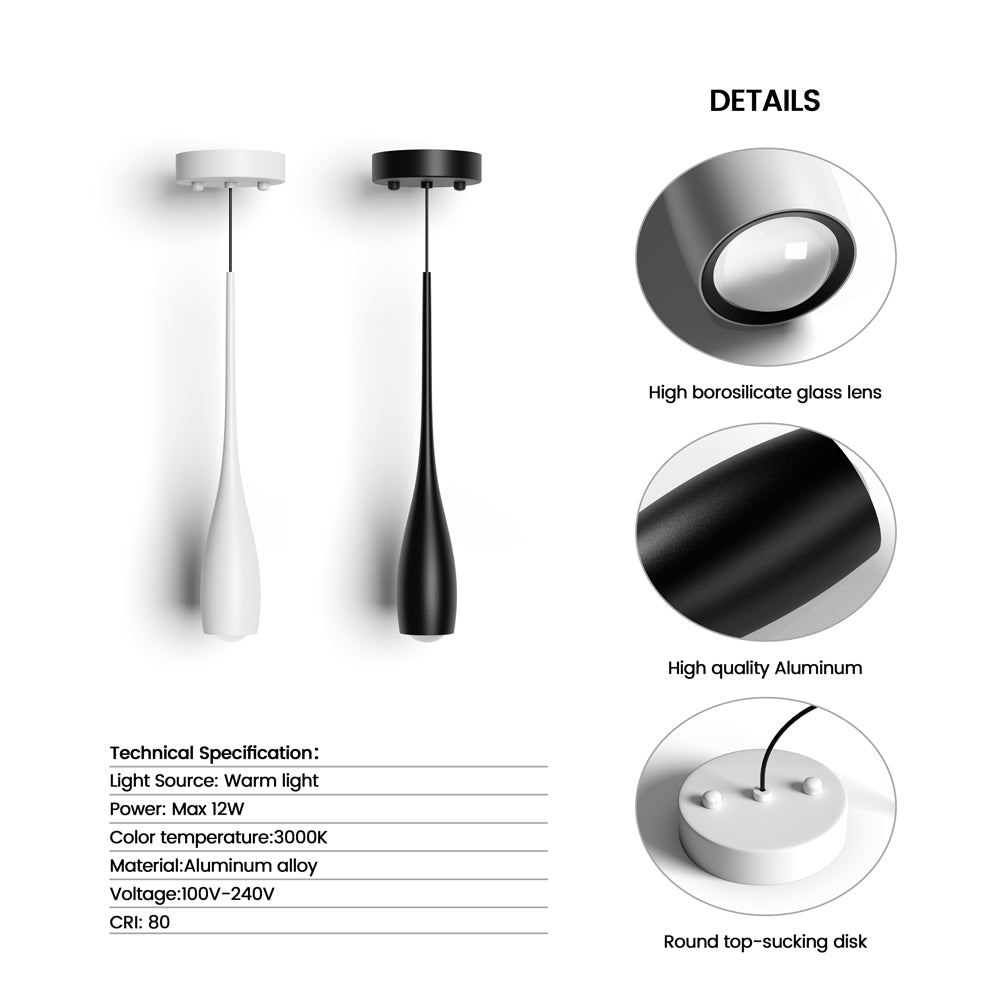 Pendant Light Aluminum 12W 11.8 in Adjustable Modern Dining Room Bedroom Kitchen Ceiling Lamp | Thomler