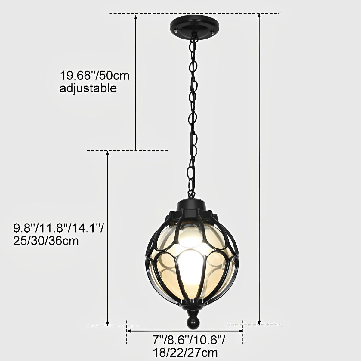Weather-Resistant Sphere Pendant with Metal Housing for Patio & Porch – E27 Socket | Thomler