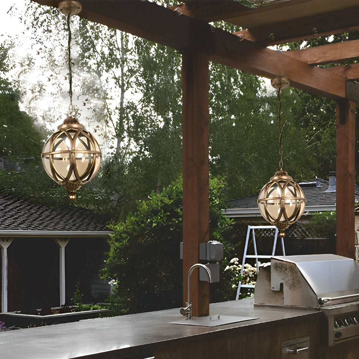 Pendant Light Aluminium Glass Globe Ø 28.0 cm Bronze Outdoor Veranda Pergola Hanging Ceiling Lantern | Thomler