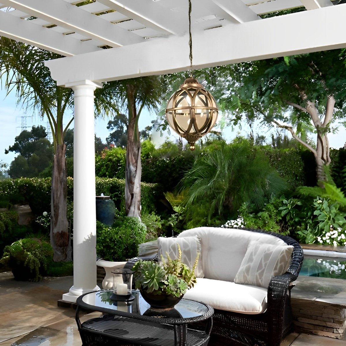 Pendant Light Aluminium Glass Globe Ø 28.0 cm Bronze Outdoor Veranda Pergola Hanging Ceiling Lantern | Thomler