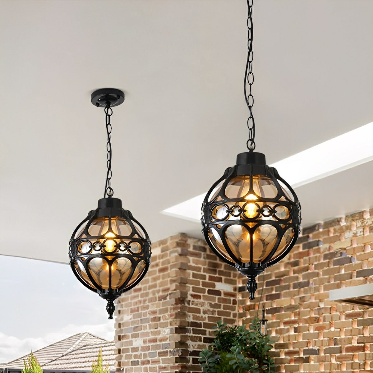 Pendant Light Aluminium Glass 27.0 cm Bronze Outdoor Pergola Terrace Hanging Lantern Ceiling Lamp E27 Adjustable Chain | Thomler
