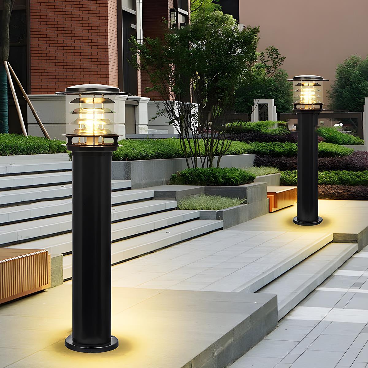 Outdoor Lawn Lamp Die-Cast Aluminum 11.8 in Tiered LED Black Garden Patio Lighting Landscape | Thomler