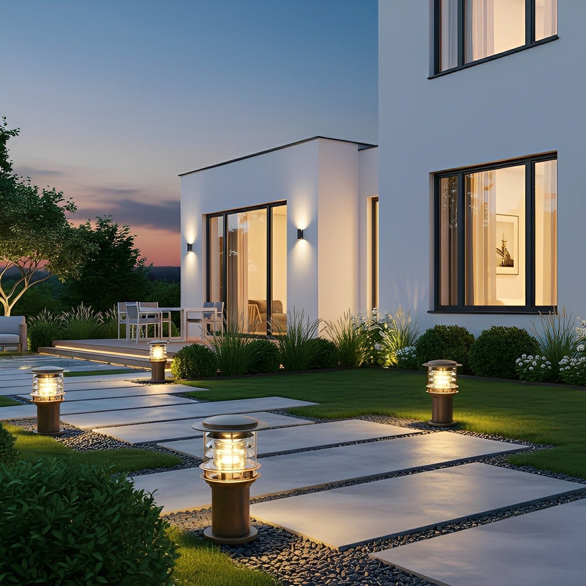 Outdoor Lawn Lamp Die-Cast Aluminum 11.8 in Tiered LED Black Garden Patio Lighting Landscape | Thomler