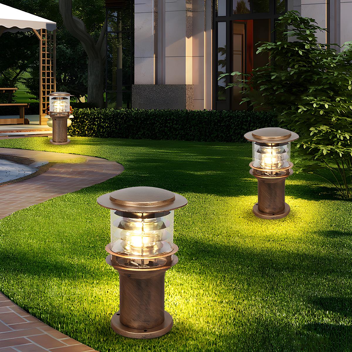 Outdoor Lawn Lamp Die-Cast Aluminum 11.8 in Tiered LED Black Garden Patio Lighting Landscape | Thomler