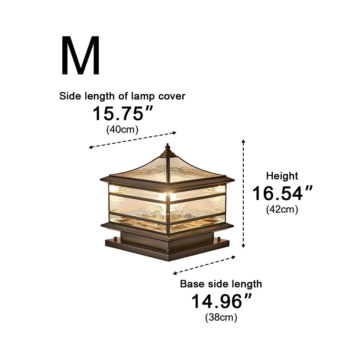 Post Light Copper Tempered Glass 25.0 cm Outdoor Fence Gate Pillar Lantern Waterproof Solar Wired E27 Garden Entrance Lighting | Thomler