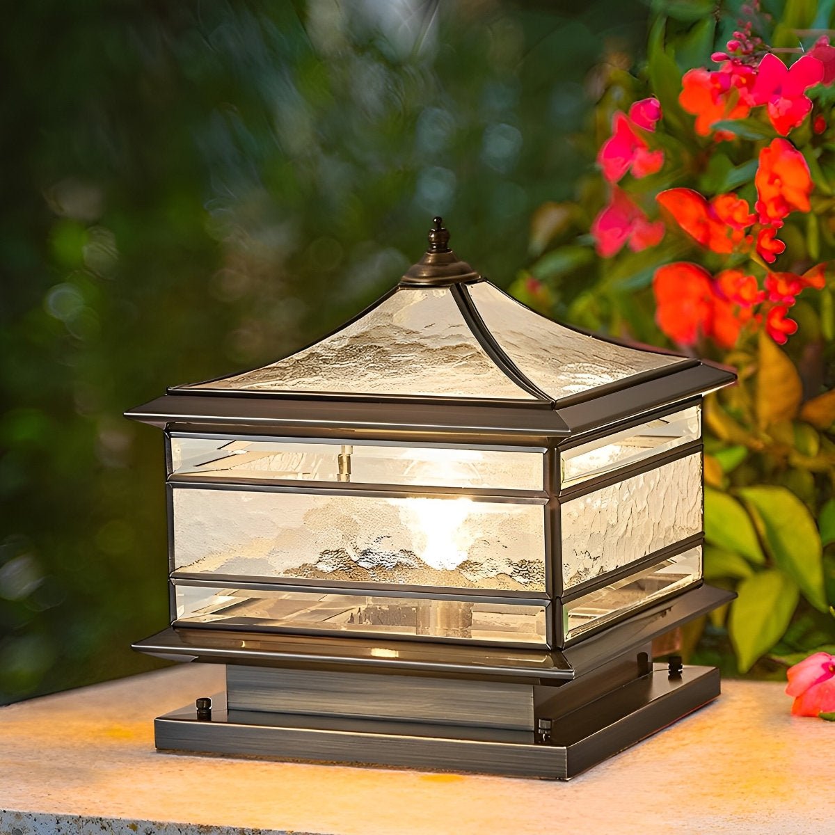 Post Light Copper Tempered Glass 25.0 cm Outdoor Fence Gate Pillar Lantern Waterproof Solar Wired E27 Garden Entrance Lighting | Thomler