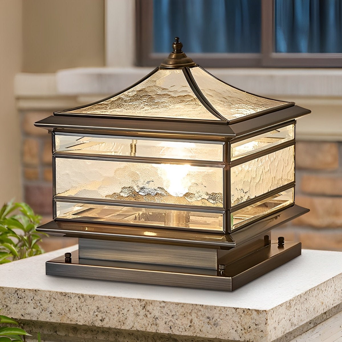 Post Light Copper Tempered Glass 25.0 cm Outdoor Fence Gate Pillar Lantern Waterproof Solar Wired E27 Garden Entrance Lighting | Thomler