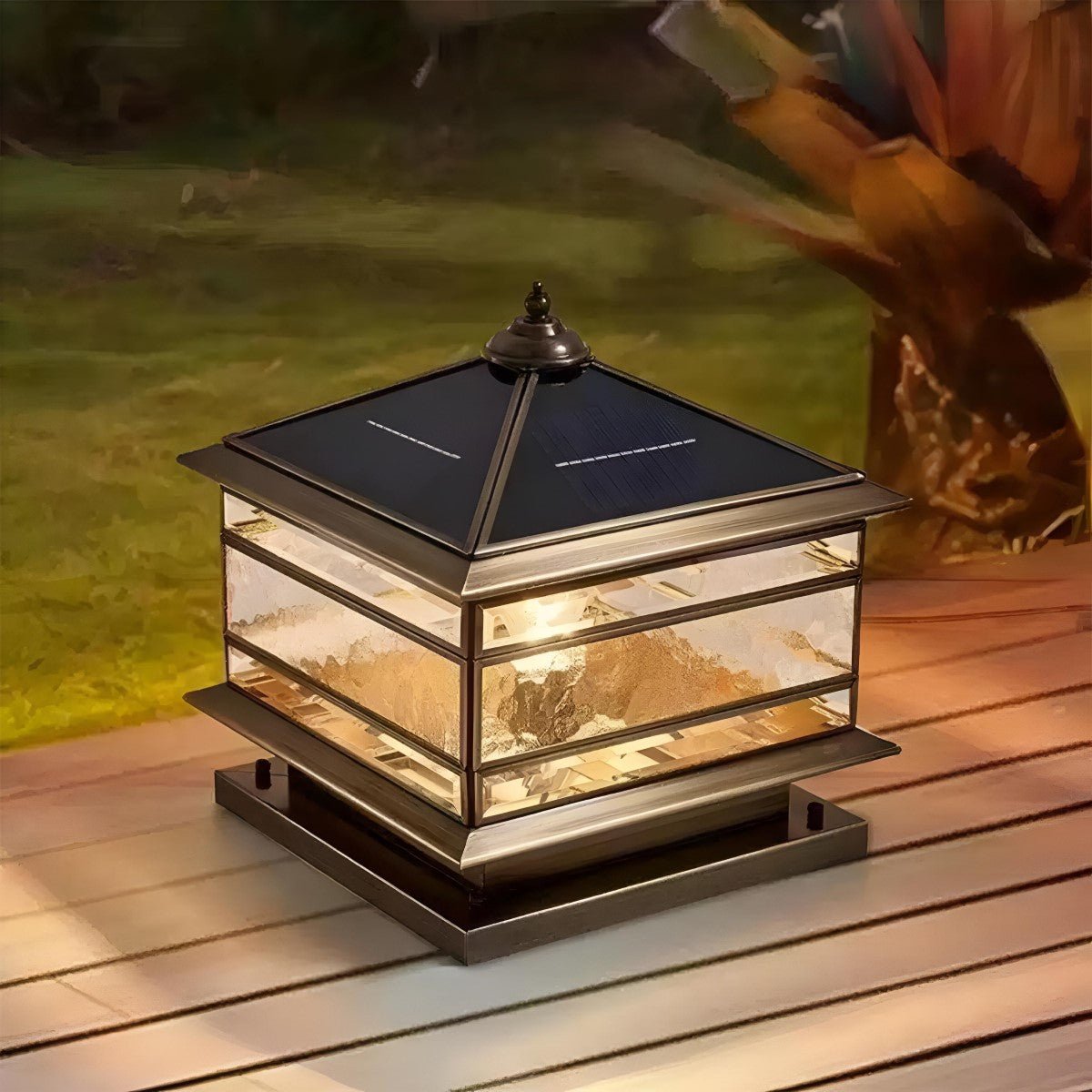 Post Light Copper Tempered Glass 25.0 cm Outdoor Fence Gate Pillar Lantern Waterproof Solar Wired E27 Garden Entrance Lighting | Thomler