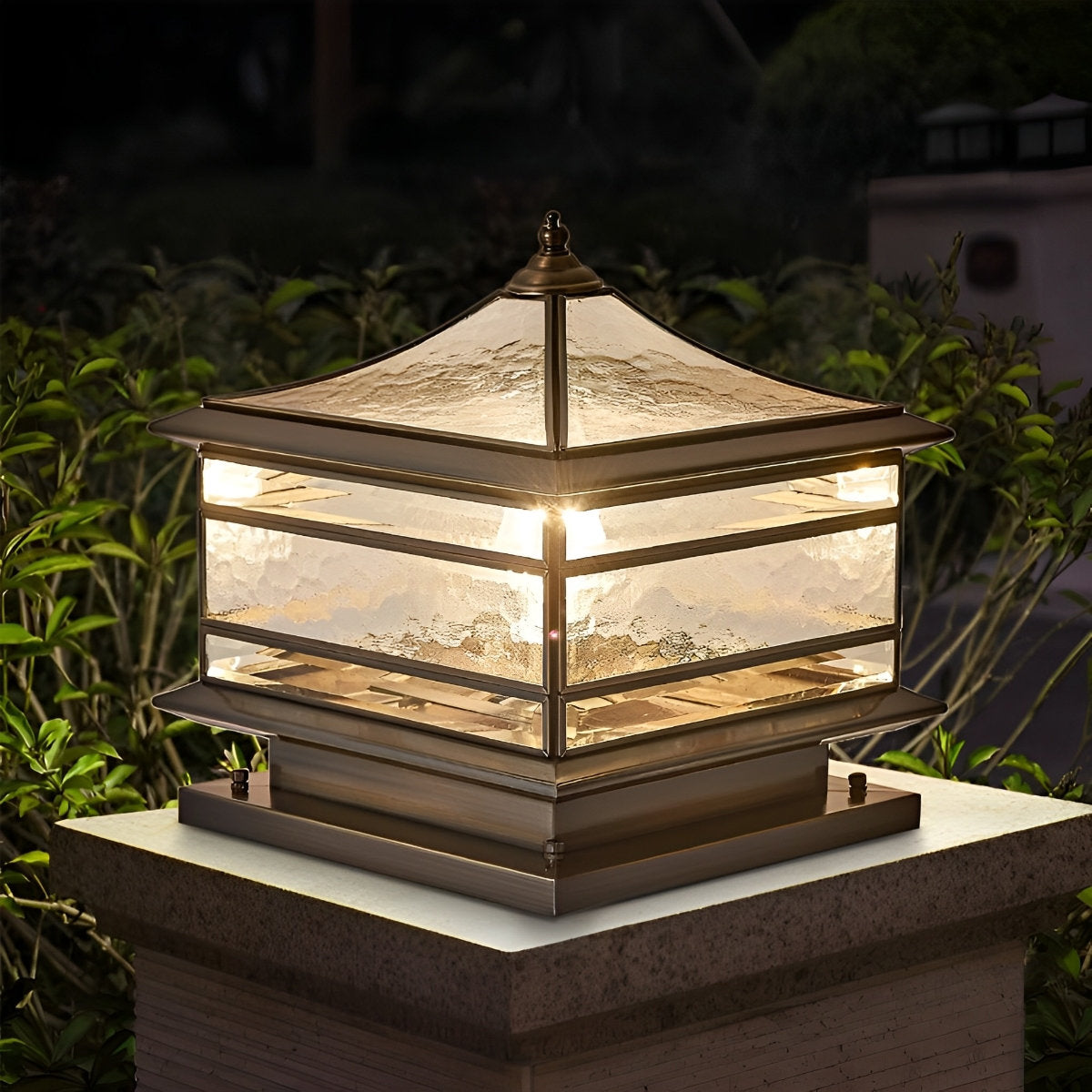 Post Light Copper Tempered Glass 25.0 cm Outdoor Fence Gate Pillar Lantern Waterproof Solar Wired E27 Garden Entrance Lighting | Thomler