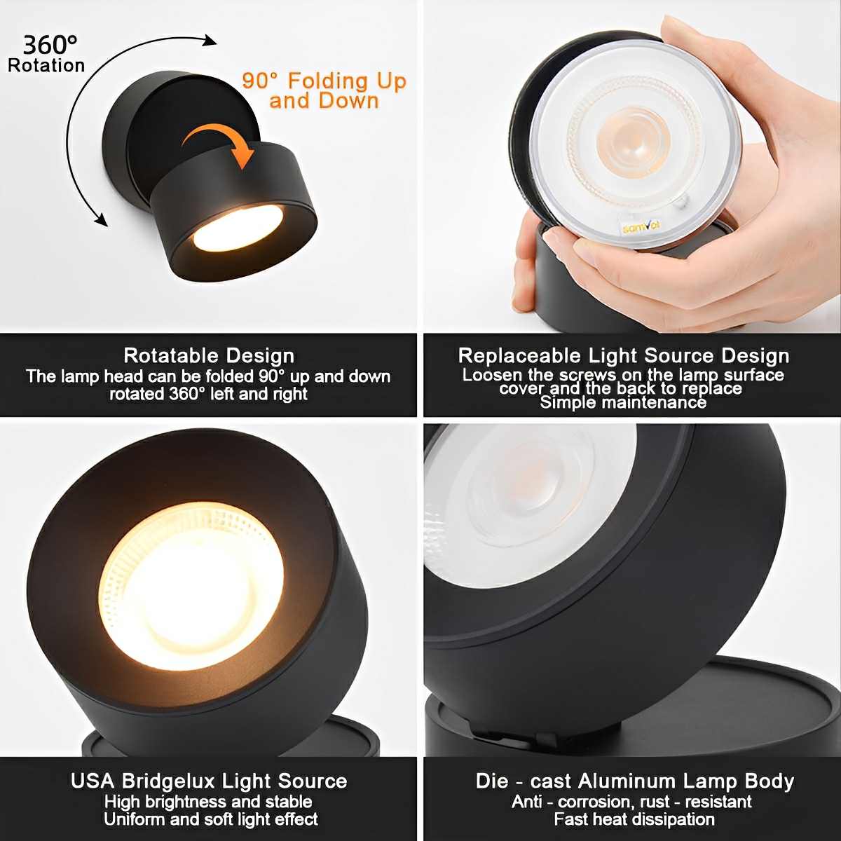 Wall Light Cast Aluminium 12W 8.0 cm Black Outdoor Adjustable Garden Porch LED Spotlight | Thomler