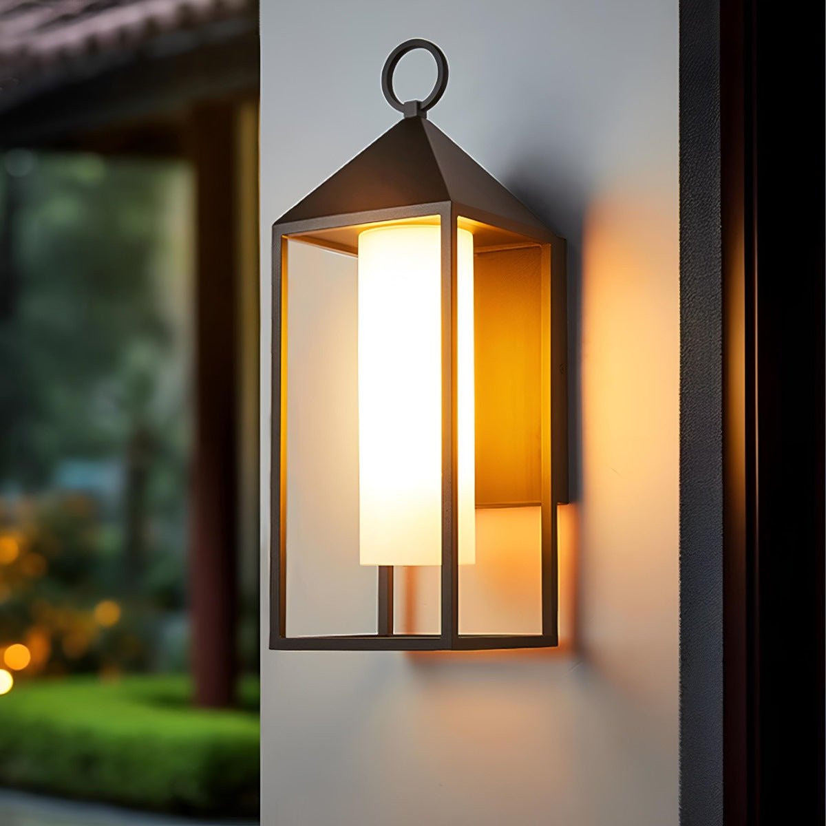 Black Aluminum Outdoor Wall Lantern, Clear Glass Panels, Hardwired LED Sconce for Front Entry & Porch | Thomler