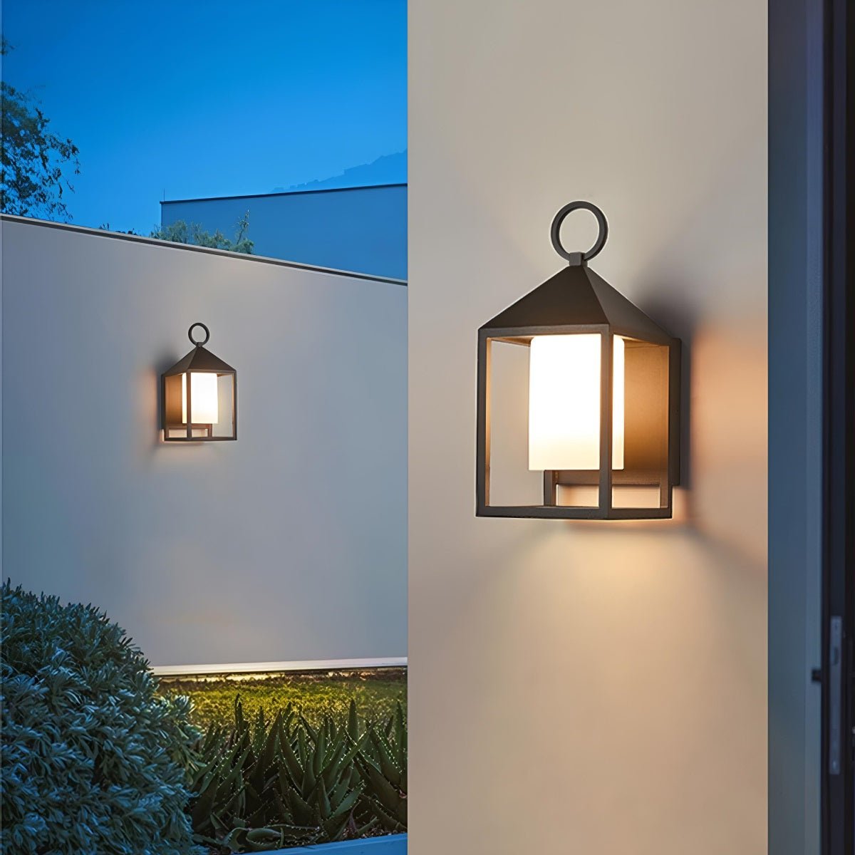 Black Aluminum Outdoor Wall Lantern, Clear Glass Panels, Hardwired LED Sconce for Front Entry & Porch | Thomler
