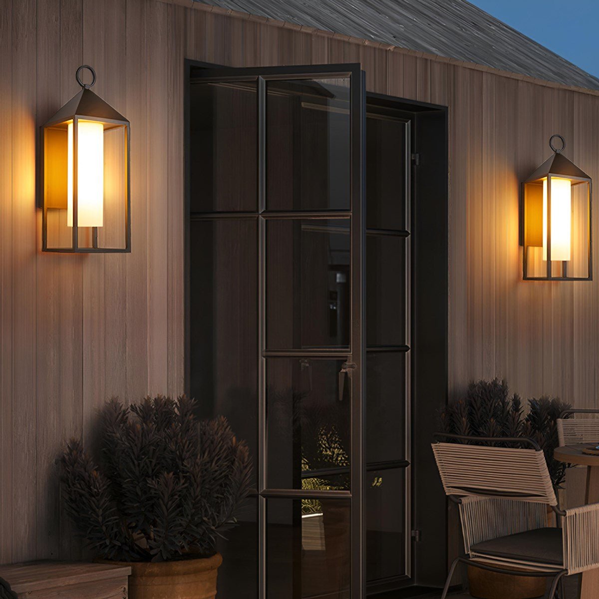 Black Aluminum Outdoor Wall Lantern, Clear Glass Panels, Hardwired LED Sconce for Front Entry & Porch | Thomler