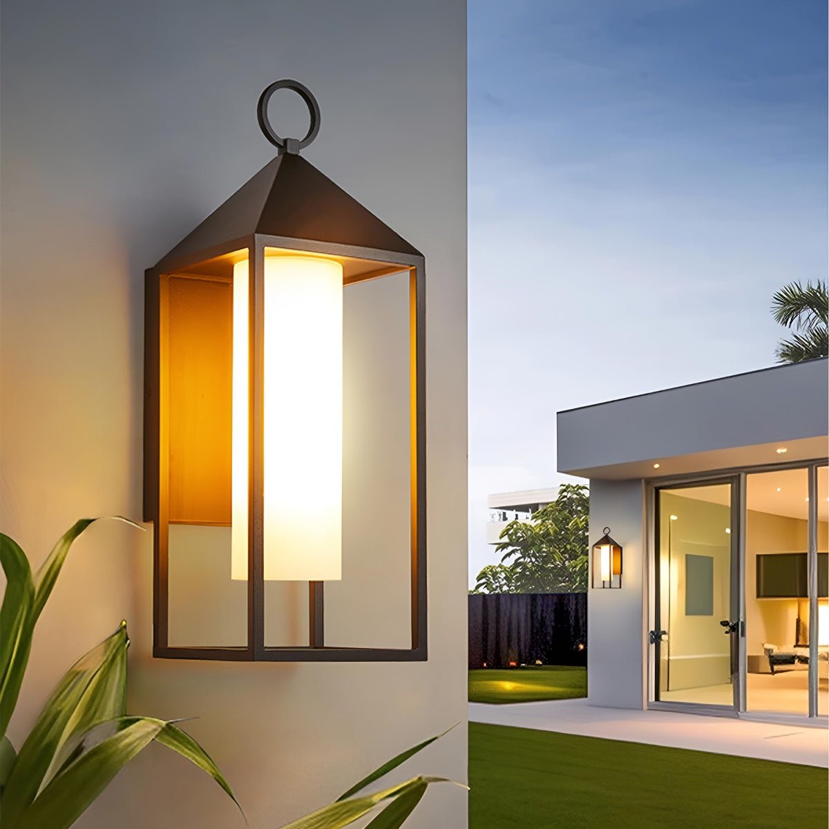 Black Aluminum Outdoor Wall Lantern, Clear Glass Panels, Hardwired LED Sconce for Front Entry & Porch | Thomler