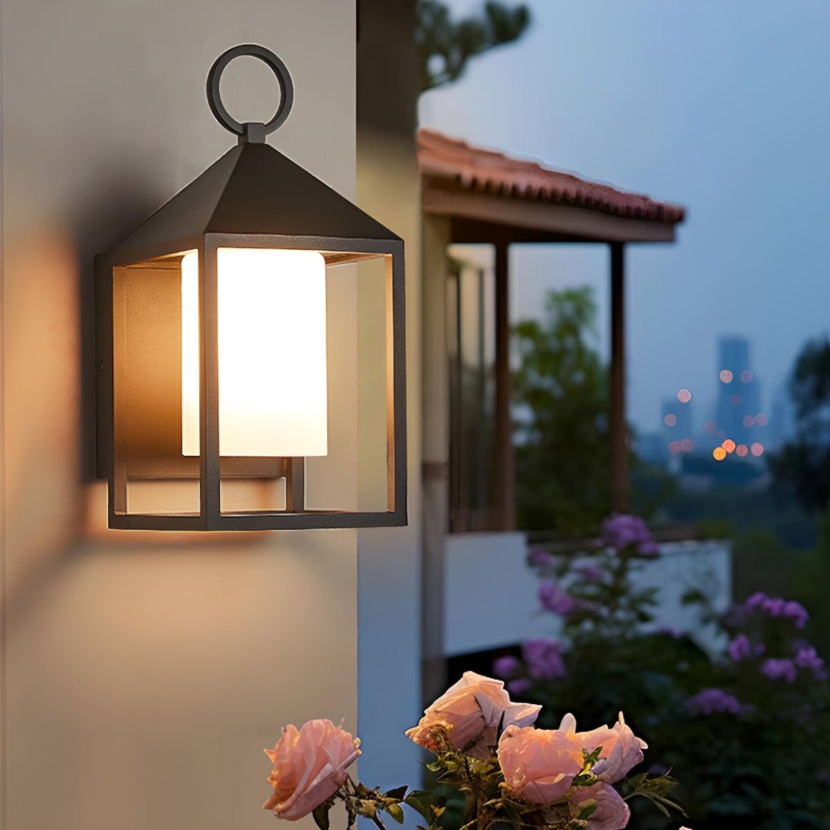 Black Aluminum Outdoor Wall Lantern, Clear Glass Panels, Hardwired LED Sconce for Front Entry & Porch | Thomler