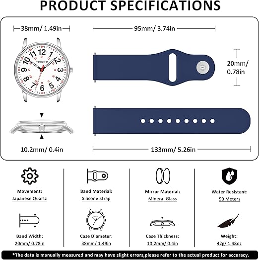 Clip-On Fob Watch for Nurses & Healthcare Workers with Luminous Dial 12/24 Hour Second Hand 164 ft Waterproof for Medical Students CNAs | Thomler