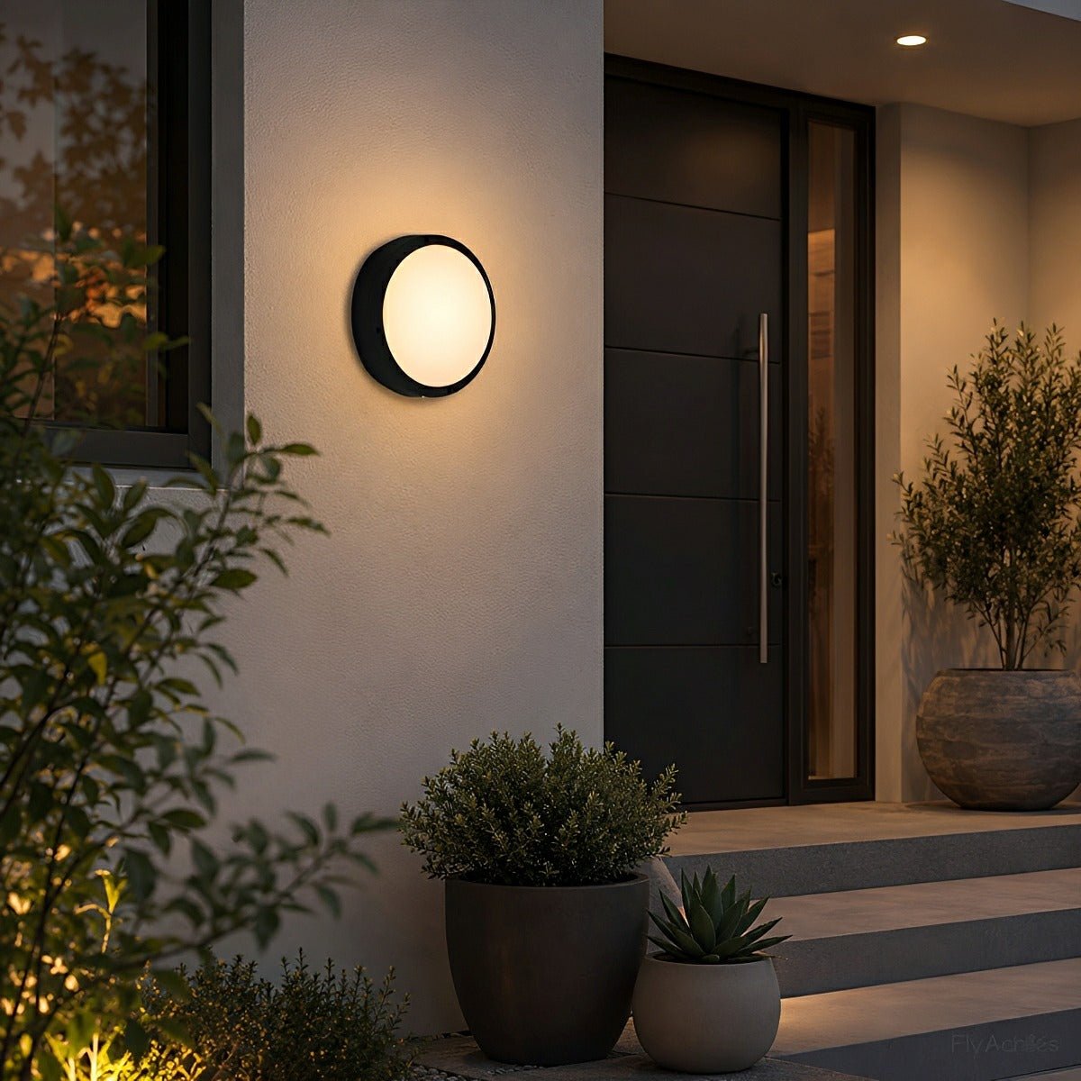 Round LED Sconce Fixture for Porch Entry Garden Patio Deck Outdoor Wall Lighting in Black or White | Thomler