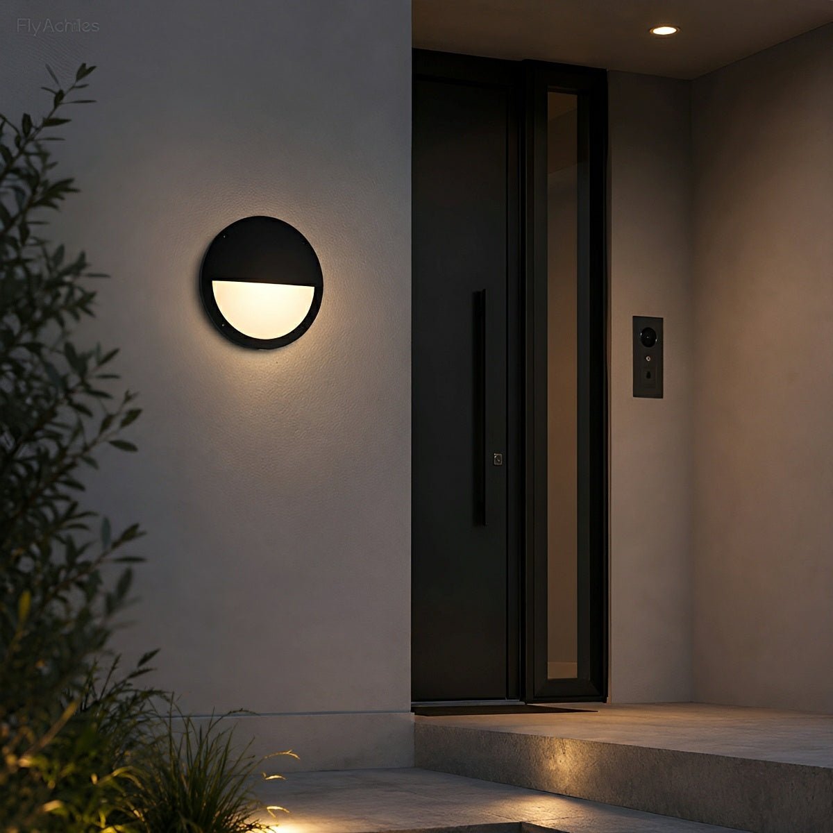 Round LED Sconce Fixture for Porch Entry Garden Patio Deck Outdoor Wall Lighting in Black or White | Thomler