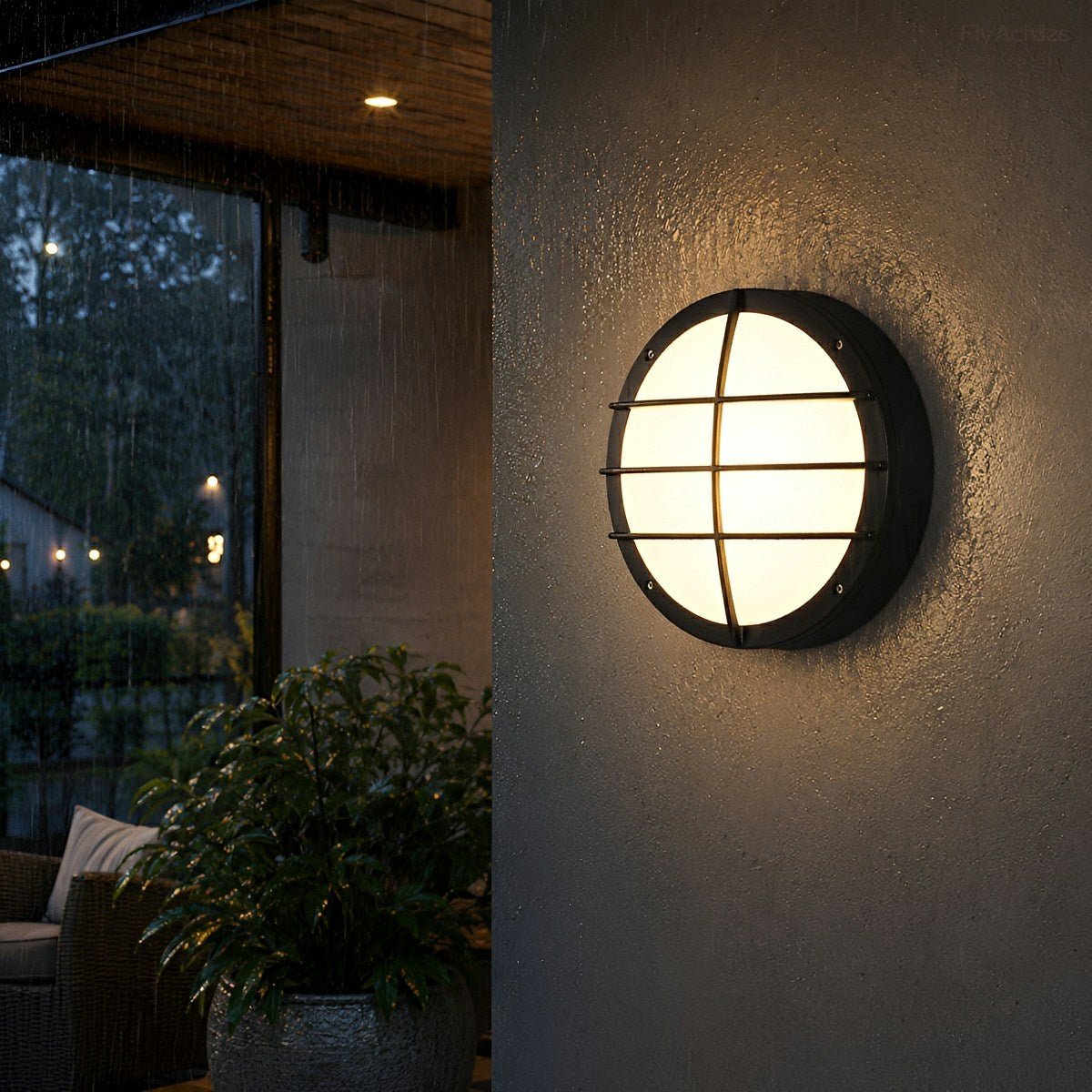 Round LED Sconce Fixture for Porch Entry Garden Patio Deck Outdoor Wall Lighting in Black or White | Thomler