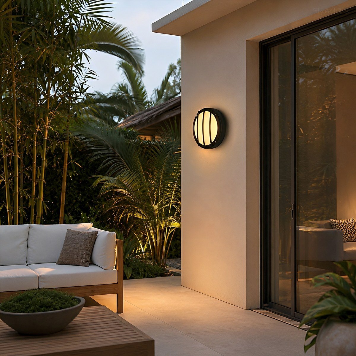 Round LED Sconce Fixture for Porch Entry Garden Patio Deck Outdoor Wall Lighting in Black or White | Thomler