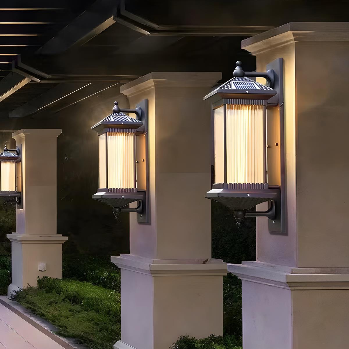 Wall Light Cast Aluminium 58.0 cm Coffee Brown Solar Garden Facade Lantern Waterproof Outdoor Veranda Entrance Lighting | Thomler